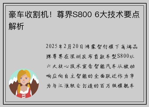 豪车收割机！尊界S800 6大技术要点解析