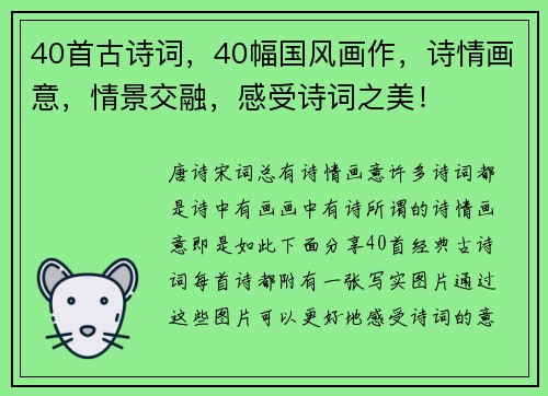 40首古诗词，40幅国风画作，诗情画意，情景交融，感受诗词之美！