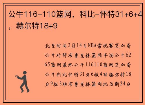 公牛116-110篮网，科比-怀特31+6+4，赫尔特18+9
