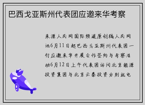 巴西戈亚斯州代表团应邀来华考察