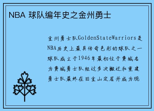 NBA 球队编年史之金州勇士
